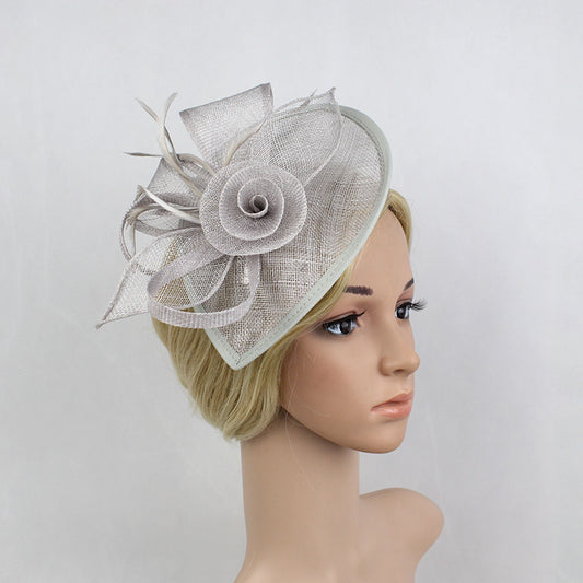 Floral Sinamay Headband Fascinator, Accented with Feathers