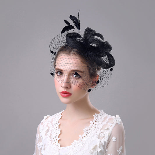 Modern Bridal Feather Fascinator with Birdcage, Wedding Headpiece with Birdcage Veil, Formal Headpiece for Bride